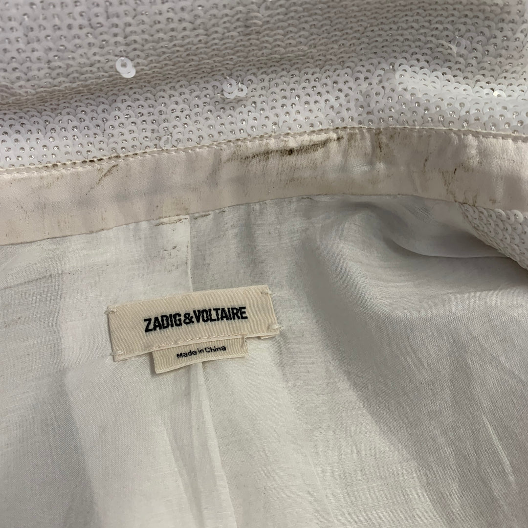 ZADIG & VOLTAIRE Size XS White Polyester Sequined Peak Lapel Snap Jacket Blazer