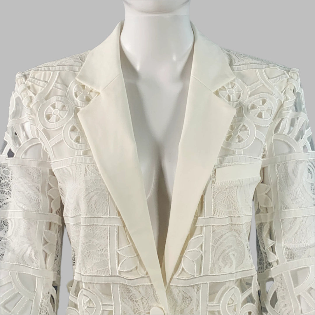 ALEXIS Size M Cream Polyester Cotton Lace Notch Lapel Pantsuit