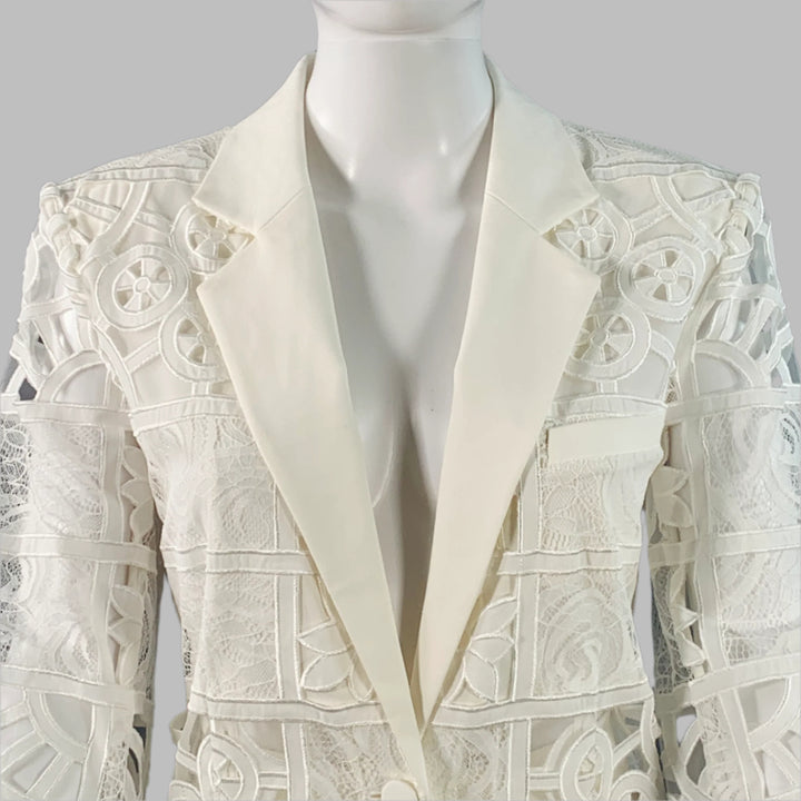 ALEXIS Size M Cream Polyester Cotton Lace Notch Lapel Pantsuit