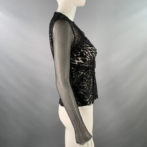 NINA RICCI Size S Black Lace Back Zip Up Dress Top