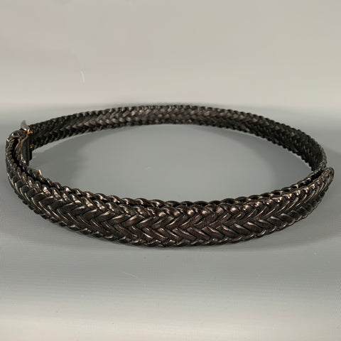 NORDSTROM Size 46 Black Woven Full Grain Leather Belt