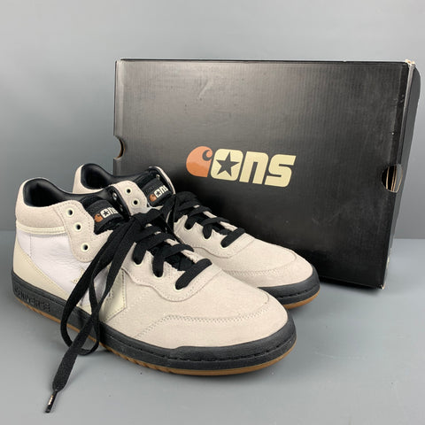 CONVERSE Size 10 Cream Black Mixed Materials Leather Sneakers