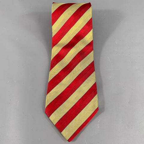 PROCHOWNICK Red Yellow Diagonal Stripe Silk Tie