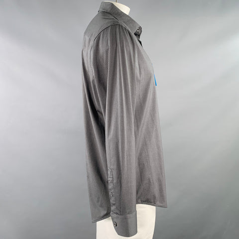 BUGATCHI Size XL Black Grey Diagonal Stripe Cotton Blend Long Sleeve Shirt