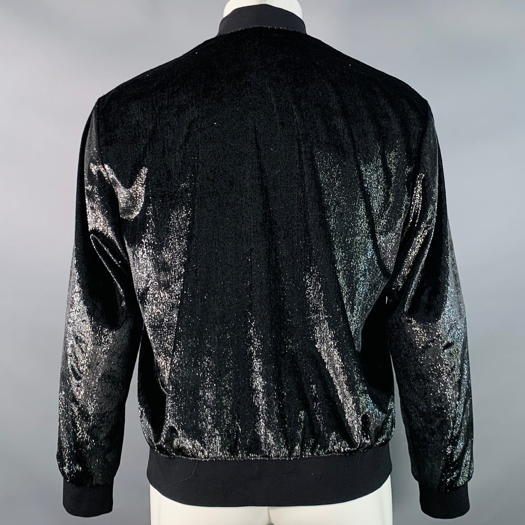 HUGO BOSS Size M Bestino1912 Metallic Black Velour Zip Up Bomber Jacket