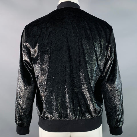HUGO BOSS Size M Bestino1912 Metallic Black Velour Zip Up Bomber Jacket