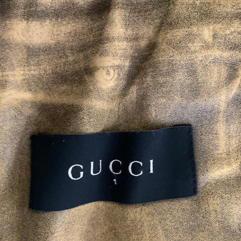 GUCCI par Tom Ford 2003  Taille 36 Beige Olive  Veste en cuir zipée peinte à la main multicolore