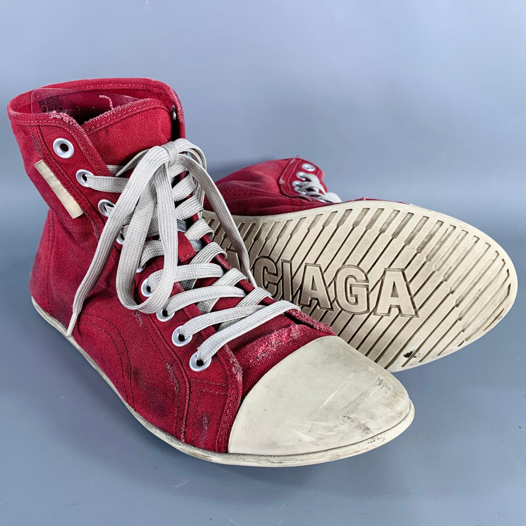 BALENCIAGA 2024 Size 8 Ultraflat High Top Red Canvas Sneakers