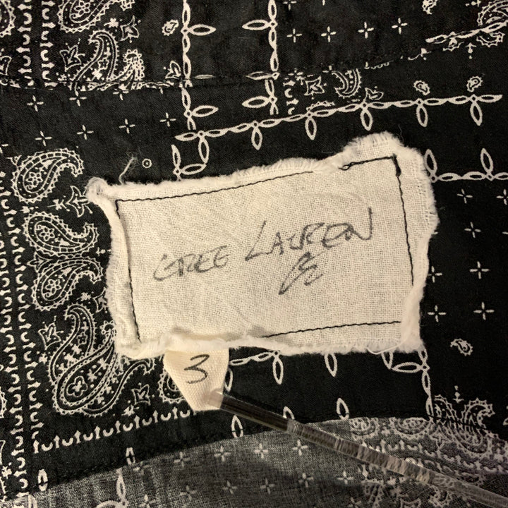 GREG LAUREN Size L Black White Bandana Cotton Band Collar Long Sleeve Shirt