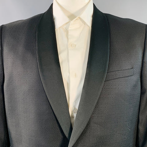 THE KOOPLES Size 42 Black Geometric Wool Blend Shawl Collar Sport Coat