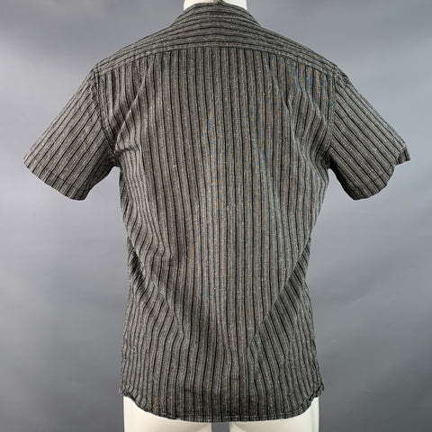 TAYLOR STITCH Size 40 Black Grey Stripe Slubby Two Pockets Short Sleeve Shirt