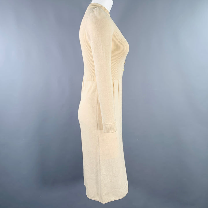 ST. JOHN Size XS Cream Knit Button Up Knee Length Dress