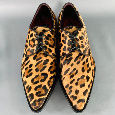 DOLCE & GABBANA Size 11 Tan Brown Black Animal Print Pony Hair Lace-Up Shoes