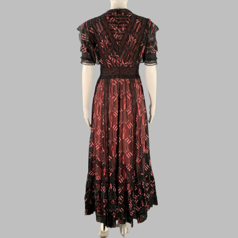 CUSTOM MADE Size S Black Pink Hearts Daggers Short Sleeve Maxi Cocktail Dress