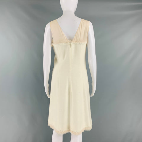 CHANEL Size 8 Cream Cotton  Acrylic Sleeveless Mid-Calf Dress
