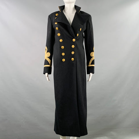 RALPH LAUREN Size M Navy Gold Wool Blend Applique Double Breasted Coat