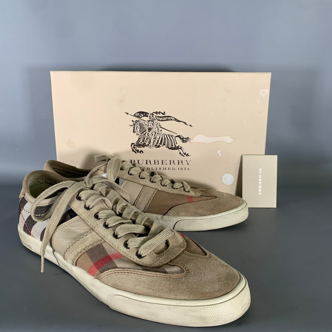 BURBERRY Size 10 Tan Brown Plaid Low Top Sneakers