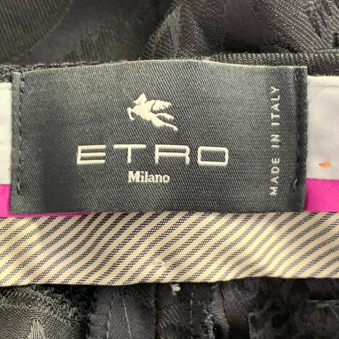 ETRO Size L Black Brocade Jacquard Flat Front Notch Lapel Pantsuit