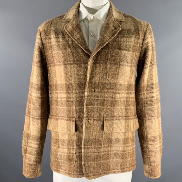 RALPH LAUREN Chest Size 42 Camel Plaid Wool Notch Lapel Sport Coat