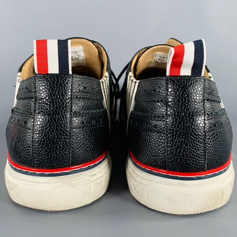 THOM BROWNE Size 11 Navy White Red Perforated Leather Wingtip Sneakers