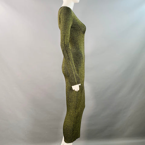 DEL CORE Size S Black Metallic Green Merino Wool Blend Rib Knit Long Cocktail Dress