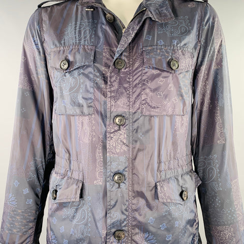 ETRO Size L Caxapa Black Navy Paisley Polyamide Buttoned Pockets Jacket