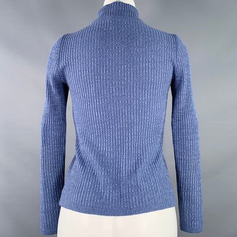 COURREGES Size 0 Blue Acrylic Rib Knit Mock Neck Pullover