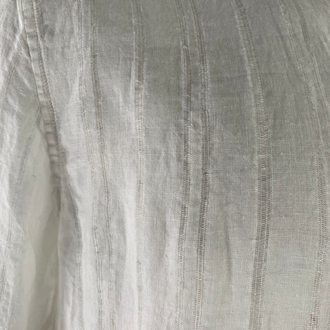 JOHN VARVATOS Size L White Textured Linen Nehru Collar Long Sleeve Shirt