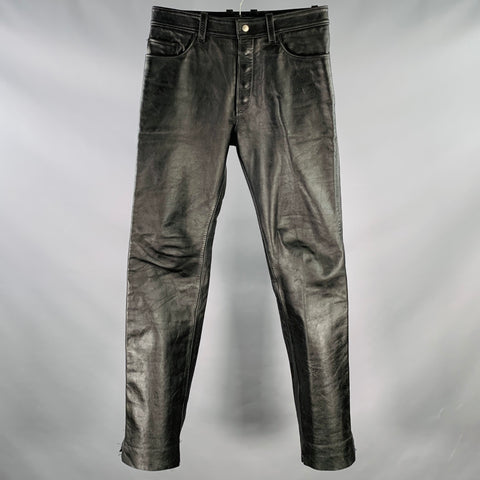 A TASTE OF LEATHER Vintage Size 31 Black Leather Button Fly Casual Pants