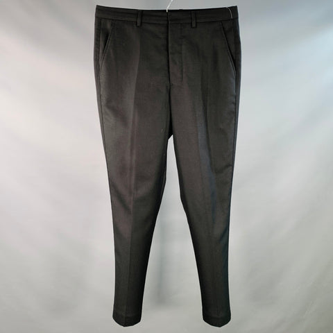 AMI by ALEXANDRE MATTIUSSI Size 34 Black Woven Wool Tapered Flat Front Dress Pants