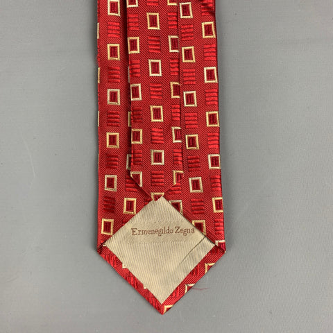 ERMENEGILDO ZEGNA Red White Squares Silk Tie