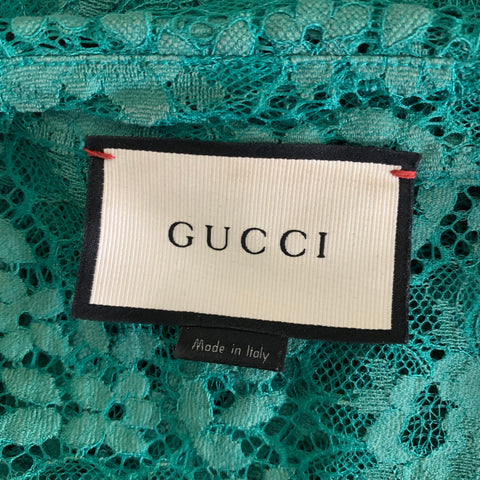 GUCCI Size M Green Lace Polyamide Blend Button Up Long Sleeve Shirt