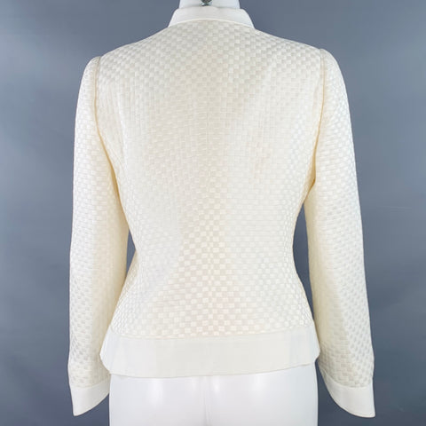 ARMANI COLLEZIONI Size 8 Cream Checkered Jacket Blazer