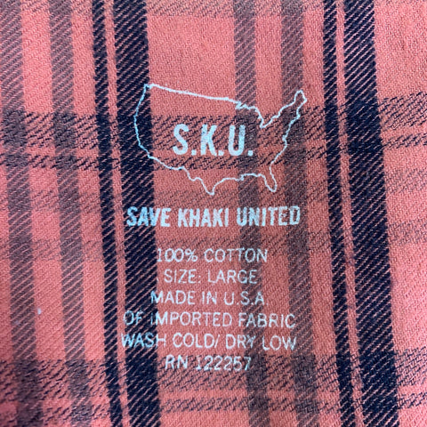 Chemise à manches longues S.K.U. motif carreaux brique grise en coton taille L à une poche