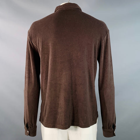 SUITSUPPLY Size XL Brown Cotton Terry Long Sleeve Half Placket Polo