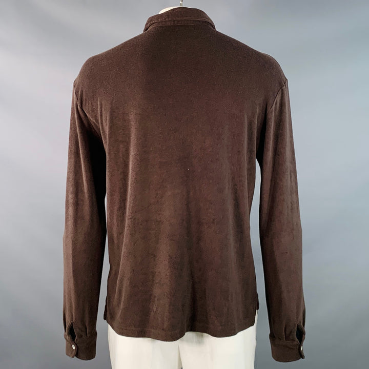 SUITSUPPLY Size XL Brown Cotton Terry Long Sleeve Half Placket Polo