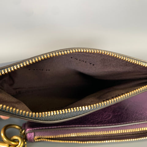 COACH HOL2018 Purple Navy 39250 Metallic Pebble Grain Leather Pouch