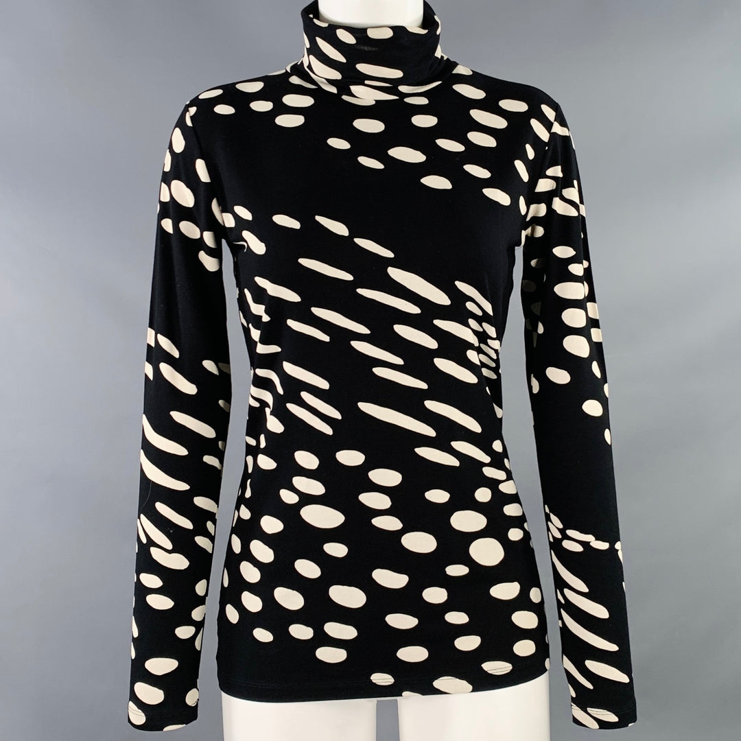 MARIMEKKO Size M Black White Jersey Dots Mock Neck Pullover