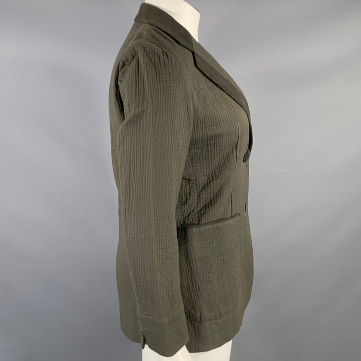ISSEY MIYAKE Size L Olive Green Cotton Textured Unlined Jacket