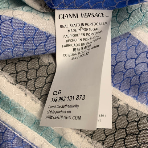 VERSACE COLLECTION Size XL Black White Blue Green Stripe Long Sleeve Shirt