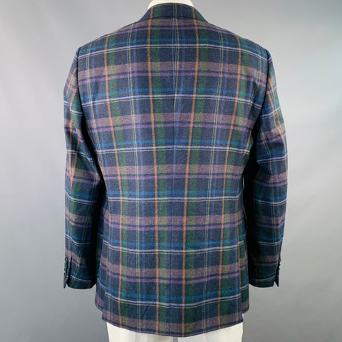 ETRO Size 48 Navy Multi Color Plaid Wool Cashmere Sport Coat