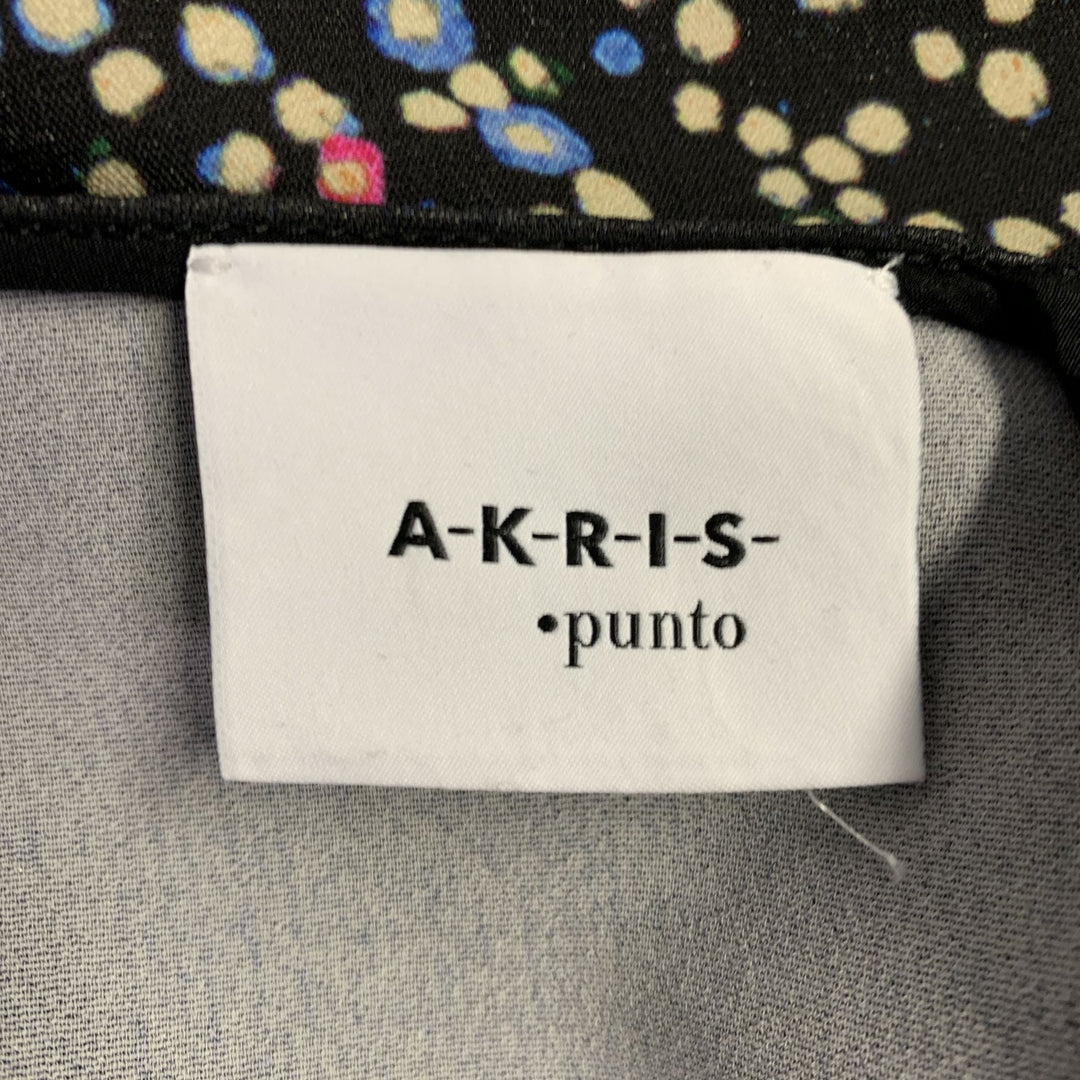 AKRIS Size 10 Black Multi Color Viscose Blend Abstract Cityscape Sleeveless Dress