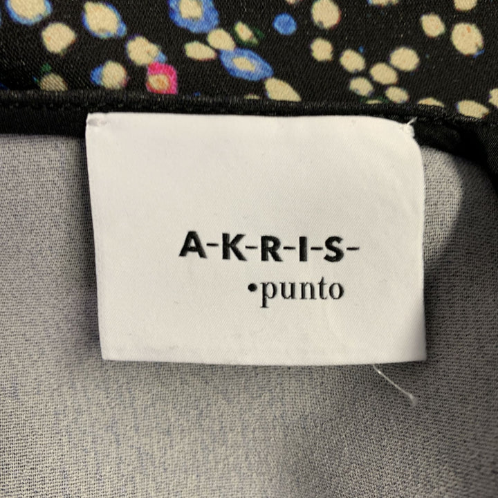 AKRIS Size 10 Black Multi Color Viscose Blend Abstract Cityscape Sleeveless Dress