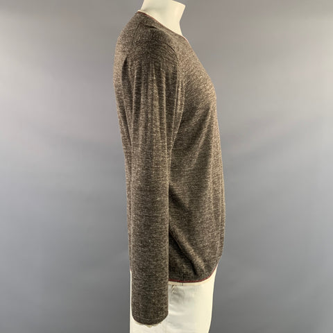 KITON Size XL Grey White Heather Silk Linen Crew Neck Pullover