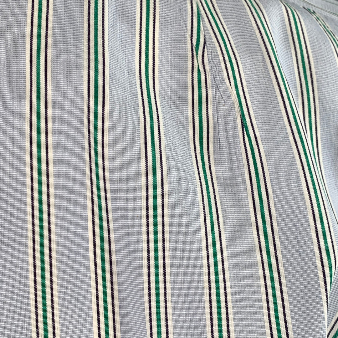 TURNBULL & ASSER Size L Blue Green Stripe Cotton French Cuff Long Sleeve Shirt