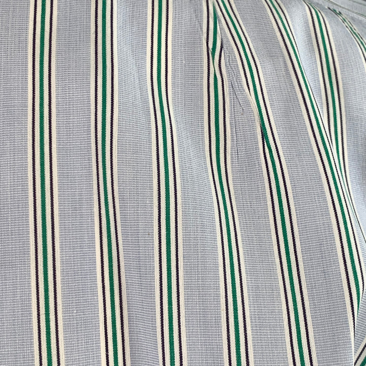 TURNBULL & ASSER Size L Blue Green Stripe Cotton French Cuff Long Sleeve Shirt
