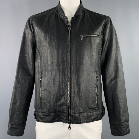 JOHN VARVATOS Size 44 Black Linen Cotton Zip Up Jacket