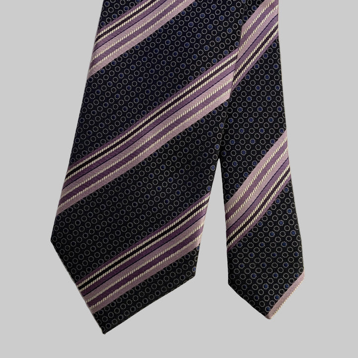 ERMENEGILDO ZEGNA Grey Purple Navy Stripe Silk Tie