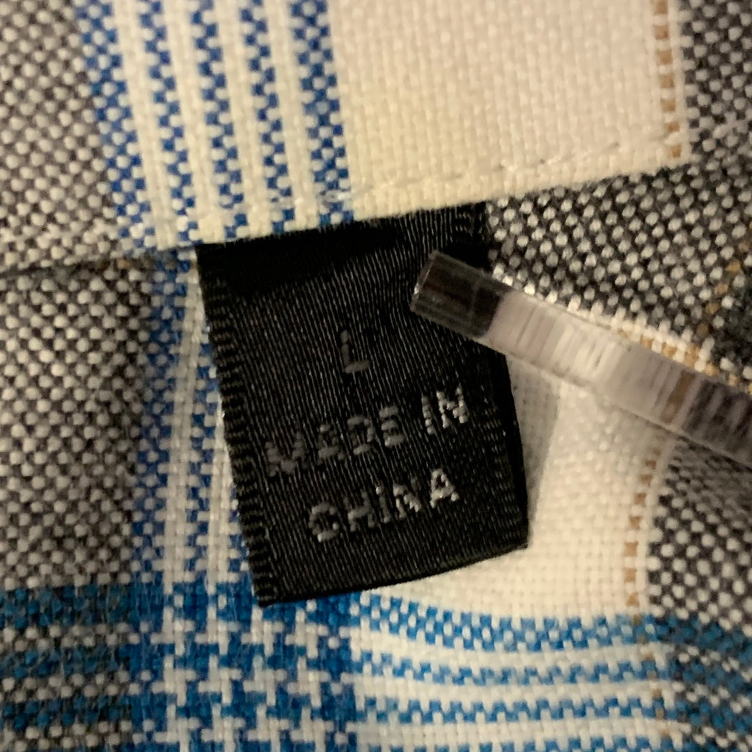 ATM Size L Gray Blue Plaid Cotton Elbow Patches Long Sleeve Shirt