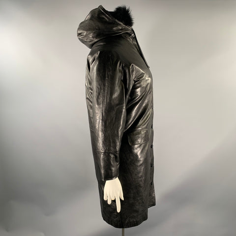 HELMUT LANG Size M Black Leather Trench Coat